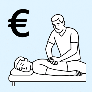 Geldsymbol neben Behandlungsszene